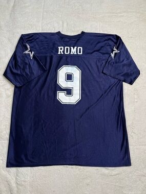 NFL Dallas Cowboys Tony Romo Blue Football Jersey Mens L-XL Y2K Vtg Vintage 90s